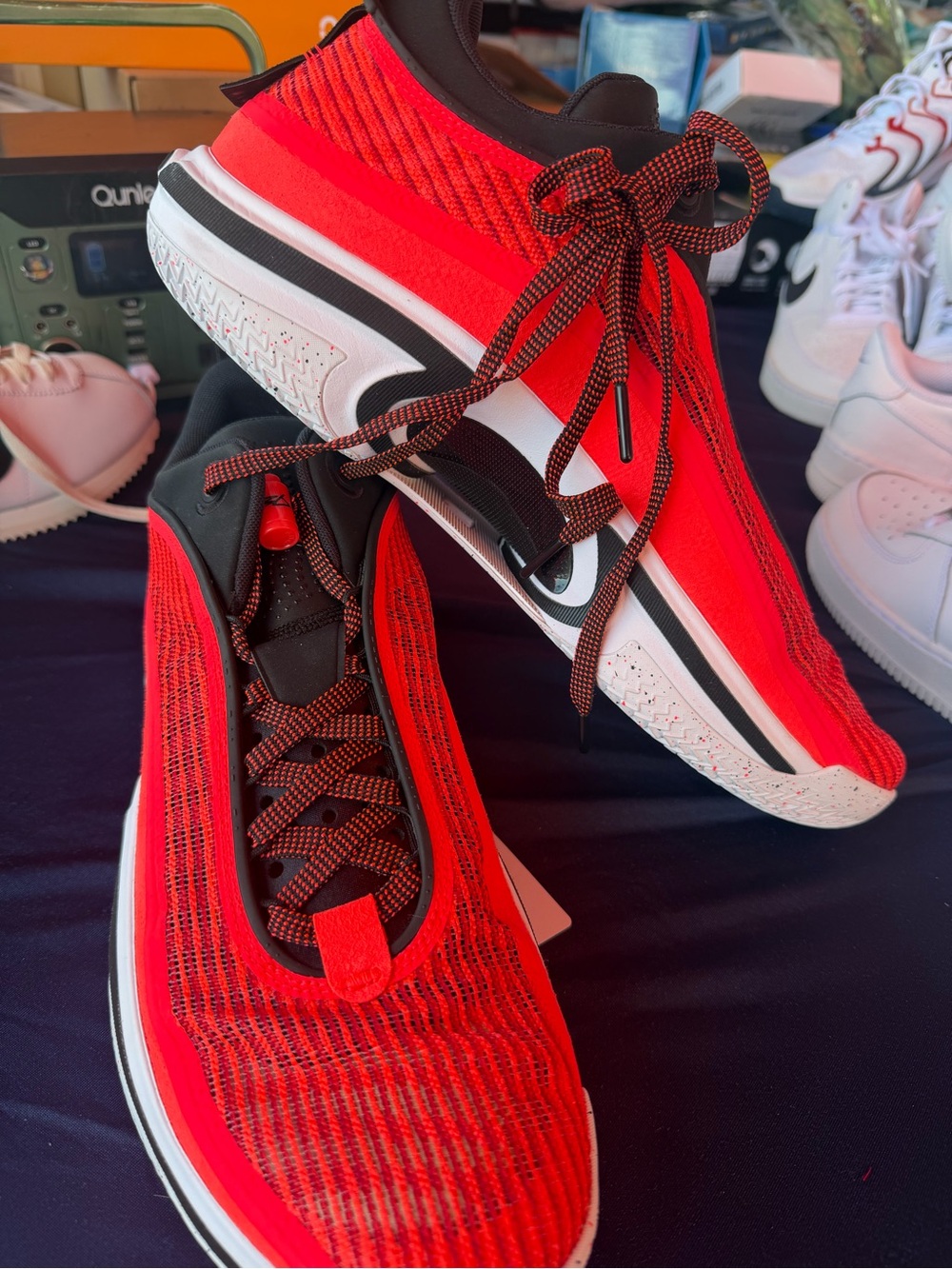 Nike Women's Bright Red Knit Low-Top Sneakers with Black Accents